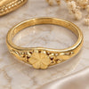 Oro Laminado Elegant Ring, Gold Filled Style Flower Design, Diamond Cutting Finish, Golden Finish, 01.63.0568.08 (Size 8)