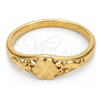 Oro Laminado Elegant Ring, Gold Filled Style Flower Design, Diamond Cutting Finish, Golden Finish, 01.63.0568.08 (Size 8)