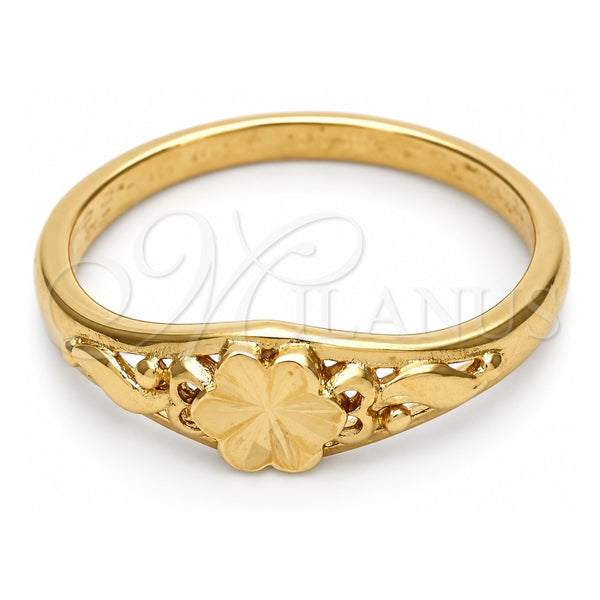 Oro Laminado Elegant Ring, Gold Filled Style Flower Design, Diamond Cutting Finish, Golden Finish, 01.63.0568.08 (Size 8)