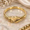 Oro Laminado Elegant Ring, Gold Filled Style Flower and Heart Design, Diamond Cutting Finish, Golden Finish, 01.63.0569.07 (Size 7)