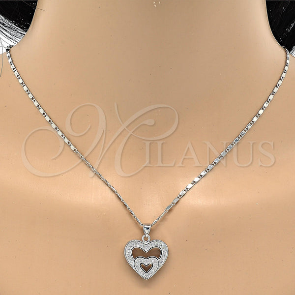 White Gold Filled Necklace — Pendant Necklace Heart Design with White Micro Pave — alternate product view — SKU 110807 | Oro Laminado Blanco collar — Pendant Necklace corazón diseño with blanco Micro Pave — SKU 110807