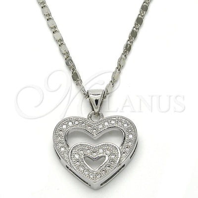 Rhodium Gold Filled Pendant Necklace, Heart Design, with White Micro Pave, Polished, Rhodium Finish, 04.156.0031.1.20 (01 MM Thickness, 18 Inches Length)