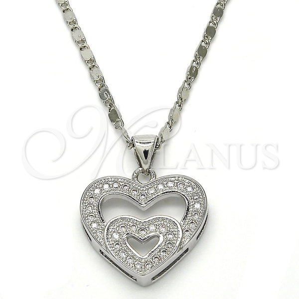 Rhodium Plated Pendant Necklace, Heart Design, with White Micro Pave, Polished, Rhodium Finish, 04.156.0031.1.20 (01 MM Thickness, 18 Inches Length)