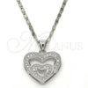 Rhodium Plated Pendant Necklace, Heart Design, with White Micro Pave, Polished, Rhodium Finish, 04.156.0031.1.20 (01 MM Thickness, 18 Inches Length)