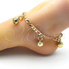 Gold Tone Charm Anklet , Rattle Charm and Elephant Design, Polished, Golden Finish, 03.63.1755.10.GT (160 Gauge, 06 MM Thickness, 10 Inches Length)