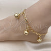 Gold Tone Charm Anklet , Rattle Charm and Elephant Design, Polished, Golden Finish, 03.63.1755.10.GT (160 Gauge, 06 MM Thickness, 10 Inches Length)
