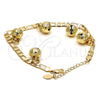 Gold Tone Charm Anklet , Rattle Charm and Elephant Design, Polished, Golden Finish, 03.63.1755.10.GT (160 Gauge, 06 MM Thickness, 10 Inches Length)