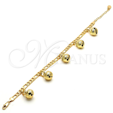 Gold Tone Charm Anklet , Rattle Charm and Elephant Design, Polished, Golden Finish, 03.63.1755.10.GT (160 Gauge, 06 MM Thickness, 10 Inches Length)