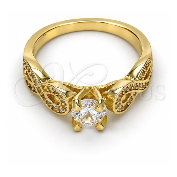 Oro Laminado Multi Stone Ring, Gold Filled Style Infinite Design, with White Cubic Zirconia and White Micro Pave, Polished, Golden Finish, 01.99.0097.08 (Size 8)