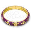 Oro Laminado Individual Bangle, Gold Filled Style Elephant and Flower Design, Purple Enamel Finish, Golden Finish, 07.246.0010.4.05 (10 MM Thickness, Size 5 (2.50 Diameter))