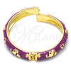 Oro Laminado Individual Bangle, Gold Filled Style Elephant and Flower Design, Purple Enamel Finish, Golden Finish, 07.246.0010.4.05 (10 MM Thickness, Size 5 (2.50 Diameter))