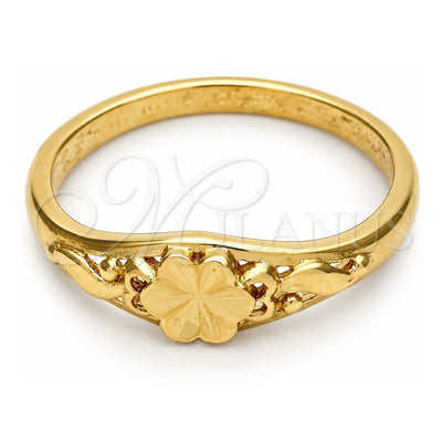 Oro Laminado Elegant Ring, Gold Filled Style Flower Design, Diamond Cutting Finish, Golden Finish, 01.63.0568.06 (Size 6)