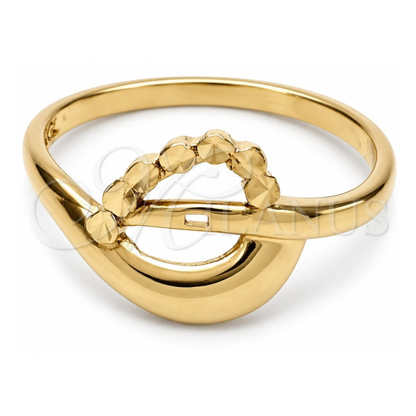 Oro Laminado Elegant Ring, Gold Filled Style Heart Design, Diamond Cutting Finish, Golden Finish, 01.63.0570.07 (Size 7)