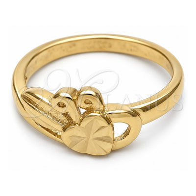 Oro Laminado Elegant Ring, Gold Filled Style Heart Design, Diamond Cutting Finish, Golden Finish, 01.63.0559.09 (Size 9)