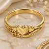 Oro Laminado Elegant Ring, Gold Filled Style Flower and Heart Design, Diamond Cutting Finish, Golden Finish, 01.63.0569.09 (Size 9)