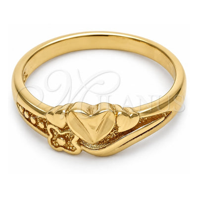 Oro Laminado Elegant Ring, Gold Filled Style Flower and Heart Design, Diamond Cutting Finish, Golden Finish, 01.63.0569.09 (Size 9)