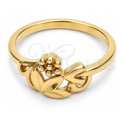 Oro Laminado Elegant Ring, Gold Filled Style Flower and Leaf Design, Diamond Cutting Finish, Golden Finish, 01.63.0573.07 (Size 7)