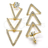 Oro Laminado Long Earring, Gold Filled Style with White Cubic Zirconia and White Crystal, Polished, Golden Finish, 02.268.0006