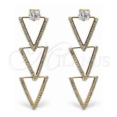 Oro Laminado Long Earring, Gold Filled Style with White Cubic Zirconia and White Crystal, Polished, Golden Finish, 02.268.0006