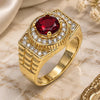 Oro Laminado Mens Ring, Gold Filled Style with Garnet and White Cubic Zirconia, Polished, Golden Finish, 01.266.0001.11 (Size 11)