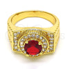 Oro Laminado Mens Ring, Gold Filled Style with Garnet Cubic Zirconia and White Micro Pave, Polished, Golden Finish, 01.266.0001.12 (Size 12)