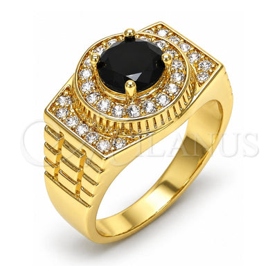 Oro Laminado Mens Ring, Gold Filled Style with Black and White Cubic Zirconia, Polished, Golden Finish, 01.266.0001.2.11 (Size 11)