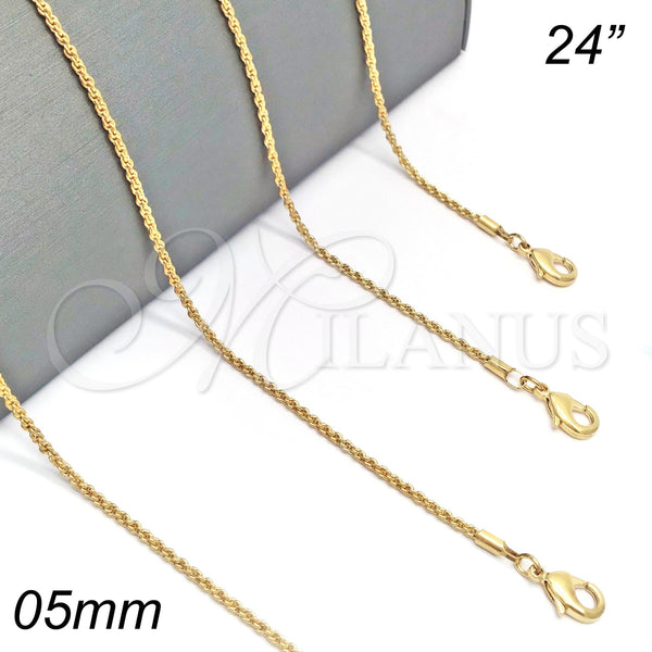 Oro Laminado Basic Necklace, Gold Filled Style Rope Design, Diamond Cutting Finish, Golden Finish, 04.118.0111.24 (05 MM Thickness, 24 Inches Length)