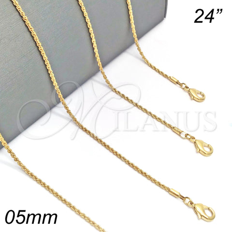 Oro Laminado Basic Necklace, Gold Filled Style Rope Design, Diamond Cutting Finish, Golden Finish, 04.118.0111.24 (05 MM Thickness, 24 Inches Length)
