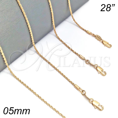 Oro Laminado Basic Necklace, Gold Filled Style Rope Design, Diamond Cutting Finish, Golden Finish, 04.118.0112.28 (05 MM Thickness, 28 Inches Length)