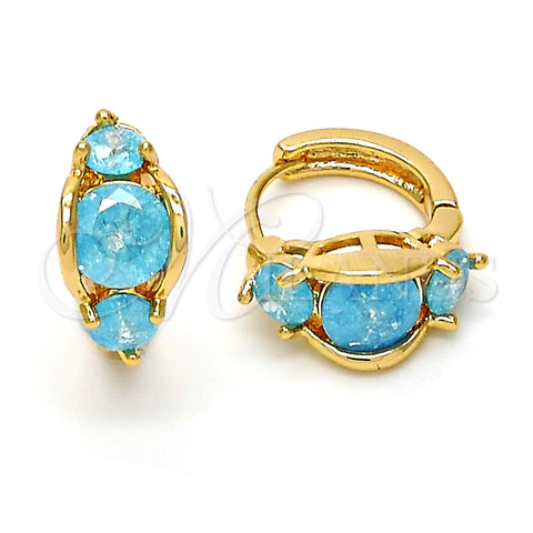 Oro Laminado Huggie Hoop, Gold Filled Style with Blue Topaz Cubic Zirconia, Polished, Golden Finish, 02.213.0005.1.15