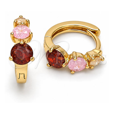 Oro Laminado Huggie Hoop, Gold Filled Style with Multicolor Cubic Zirconia, Polished, Golden Finish, 02.213.0006.15