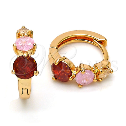 Oro Laminado Huggie Hoop, Gold Filled Style with Multicolor Cubic Zirconia, Polished, Golden Finish, 02.213.0006.15