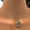 Gold Tone Pendant Necklace, Heart Design, with White Cubic Zirconia, Polished, Golden Finish, 04.213.0006.20.GT (02 MM Thickness, 20 Inches Length)