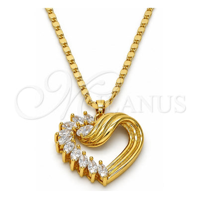 Gold Tone Pendant Necklace, Heart Design, with White Cubic Zirconia, Polished, Golden Finish, 04.213.0006.20.GT (02 MM Thickness, 20 Inches Length)