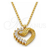 Gold Tone Pendant Necklace, Heart Design, with White Cubic Zirconia, Polished, Golden Finish, 04.213.0006.20.GT (02 MM Thickness, 20 Inches Length)