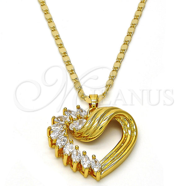 Gold Tone Pendant Necklace, Heart Design, with White Cubic Zirconia, Polished, Golden Finish, 04.213.0006.20.GT (02 MM Thickness, 20 Inches Length)