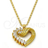 Gold Tone Pendant Necklace, Heart Design, with White Cubic Zirconia, Polished, Golden Finish, 04.213.0006.20.GT (02 MM Thickness, 20 Inches Length)
