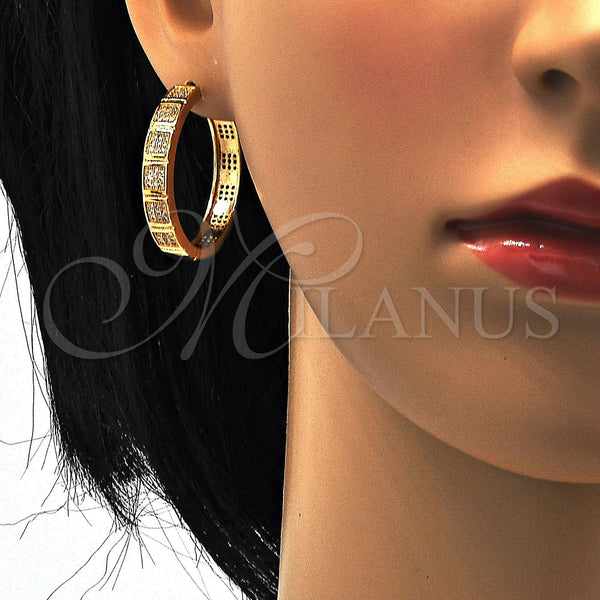 Gold Filled Hoop Earrings — Huggie Hoop with White Micro Pave Polished 02. — alternate product view — SKU 110998 | Oro Laminado aretes de aro — Huggie Hoop with blanco Micro Pave pulido 02. — SKU 110998
