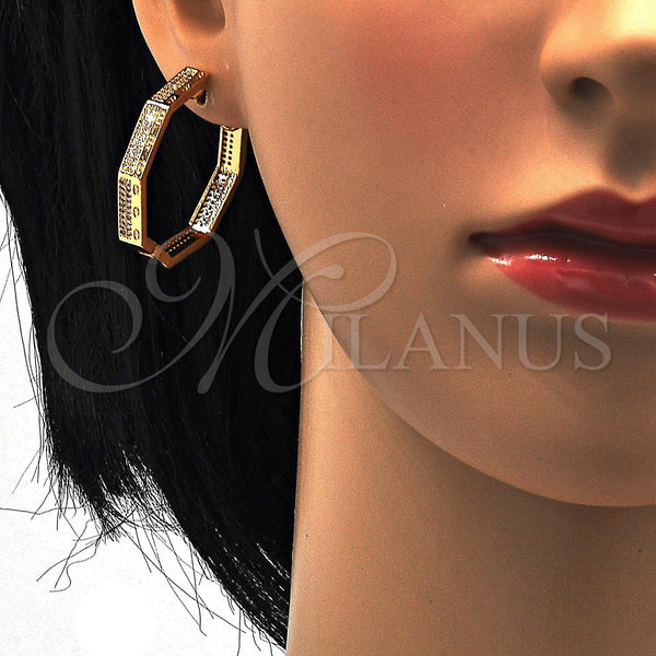 Gold Filled Hoop Earrings — Huggie Hoop with White Micro Pave Polished 02. — alternate product view — SKU 111003 | Oro Laminado aretes de aro — Huggie Hoop with blanco Micro Pave pulido 02. — SKU 111003