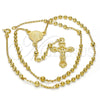 Gold Tone Thin Rosary, Altagracia and Crucifix Design, Polished, Golden Finish, 09.213.0002.18.GT