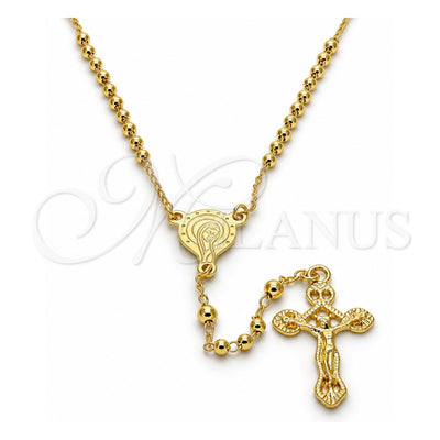 Gold Tone Thin Rosary, Altagracia and Crucifix Design, Polished, Golden Finish, 09.213.0002.18.GT