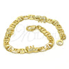 Oro Laminado Fancy Bracelet, Gold Filled Style Elephant and Mariner Design, Polished, Golden Finish, 03.213.0008.08.GT (100 Gauge, 06 MM Thickness, 8 Inches Length)