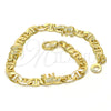 Oro Laminado Fancy Bracelet, Gold Filled Style Elephant and Mariner Design, Polished, Golden Finish, 03.213.0008.08.GT (100 Gauge, 06 MM Thickness, 8 Inches Length)