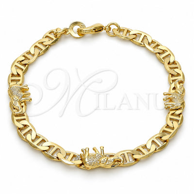 Oro Laminado Fancy Bracelet, Gold Filled Style Elephant and Mariner Design, Polished, Golden Finish, 03.213.0008.08.GT (100 Gauge, 06 MM Thickness, 8 Inches Length)