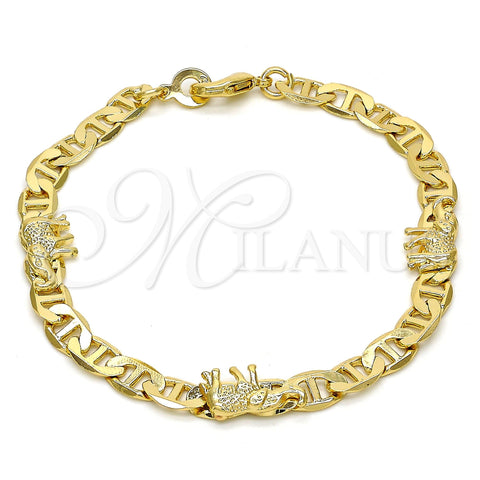 Oro Laminado Fancy Bracelet, Gold Filled Style Elephant and Mariner Design, Polished, Golden Finish, 03.213.0008.08.GT (100 Gauge, 06 MM Thickness, 8 Inches Length)