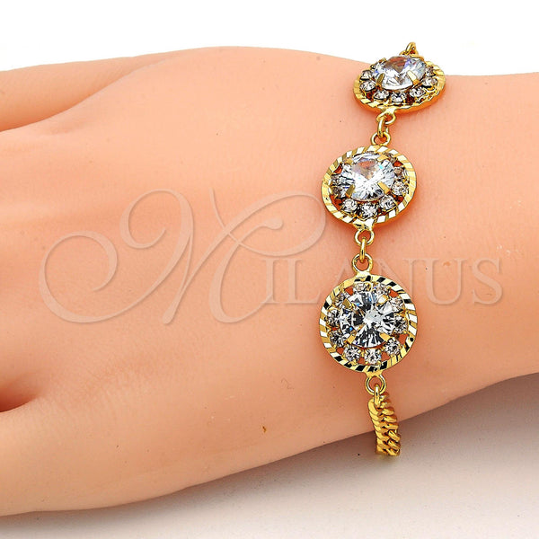 Gold Plated Bracelet — Fancy Bracelet Flower and Rattle Charm Design with — alternate product view — SKU 111062 | Chapa de Oro brazalete — elegante Bracelet flor and Rattle Charm diseño with — SKU 111062