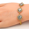 Gold Tone Fancy Bracelet, Flower and Rattle Charm Design, with White Crystal, Polished, Golden Finish, 03.270.0001.07.GT (04 MM Thickness, 7 Inches Length)