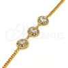Gold Tone Fancy Bracelet, Flower and Rattle Charm Design, with White Crystal, Polished, Golden Finish, 03.270.0001.07.GT (04 MM Thickness, 7 Inches Length)