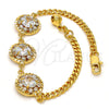 Gold Tone Fancy Bracelet, Flower and Rattle Charm Design, with White Crystal, Polished, Golden Finish, 03.270.0001.07.GT (04 MM Thickness, 7 Inches Length)
