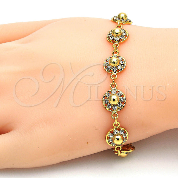 Gold Plated Bracelet — Fancy Bracelet Flower and Rattle Charm Design with — alternate product view — SKU 111065 | Chapa de Oro brazalete — elegante Bracelet flor and Rattle Charm diseño with — SKU 111065